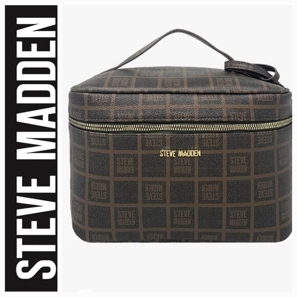 Steve Madden Block Logo Vanity Cosmetic Case w/Detachable mirror- Cognac - Picture 1 of 11